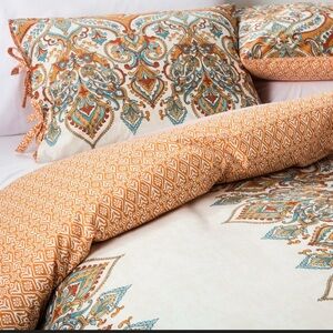 New $135 3pc King Anya Reversible Duvet Cover and Sham Set 100% Cotton -Mudhut